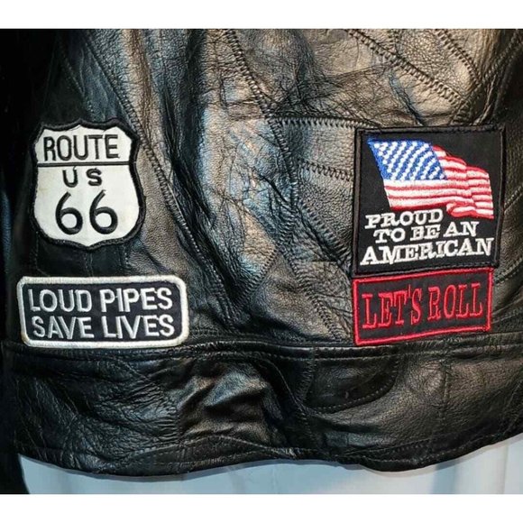 BIKER JACKET DIAMOND PLATE ROCK DESIGN GENUINE BUFFALO LEATHER  SIZE LARGE - Picture 4 of 11